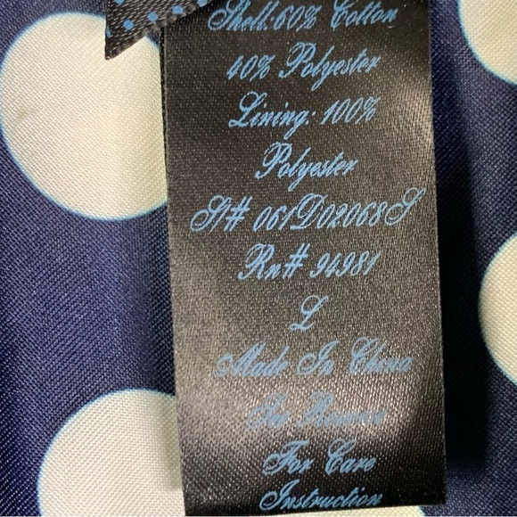 Forever 21 Navy Blue Satin Crop Jacket Polka Dot Lined Jumbo Button Machine Wash - Picture 9 of 9